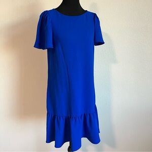 DKNY blue short-sleeve flutter-hem trapeze dress in 100% polyester Size 2